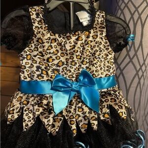 Leopard Print Kids Costume with Blue Satin Bow